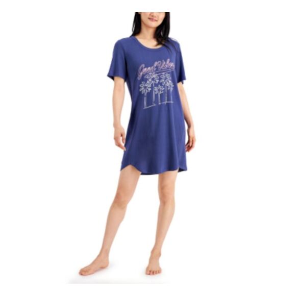 JENNI Intimates Navy Graphic Curved Hem Sleep Shirt Pajama Top XS - Picture 1 of 1